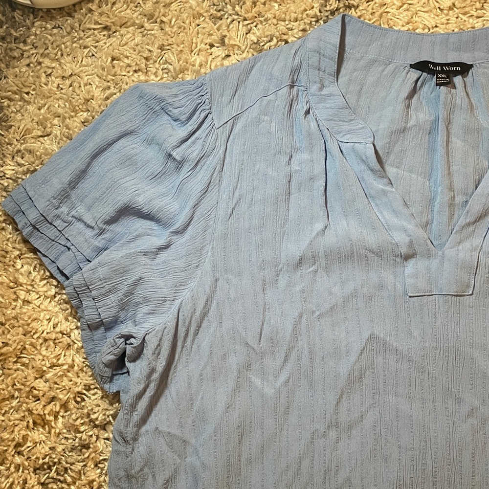 Well Worn Light Blue V-Neck Blouse